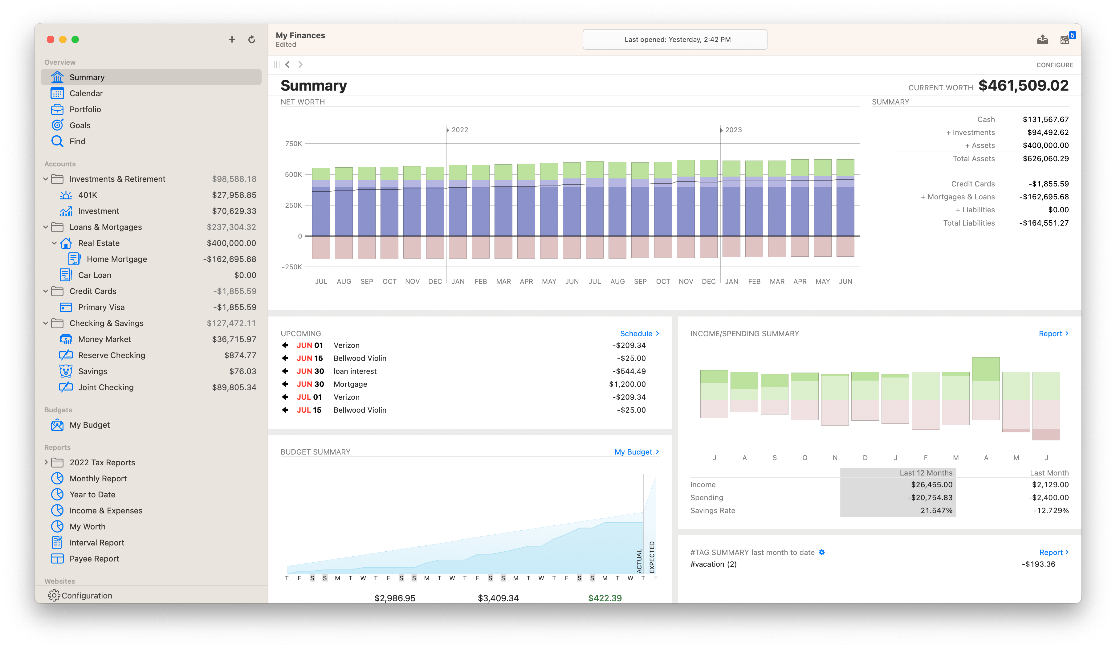 Banktivity dashboard
