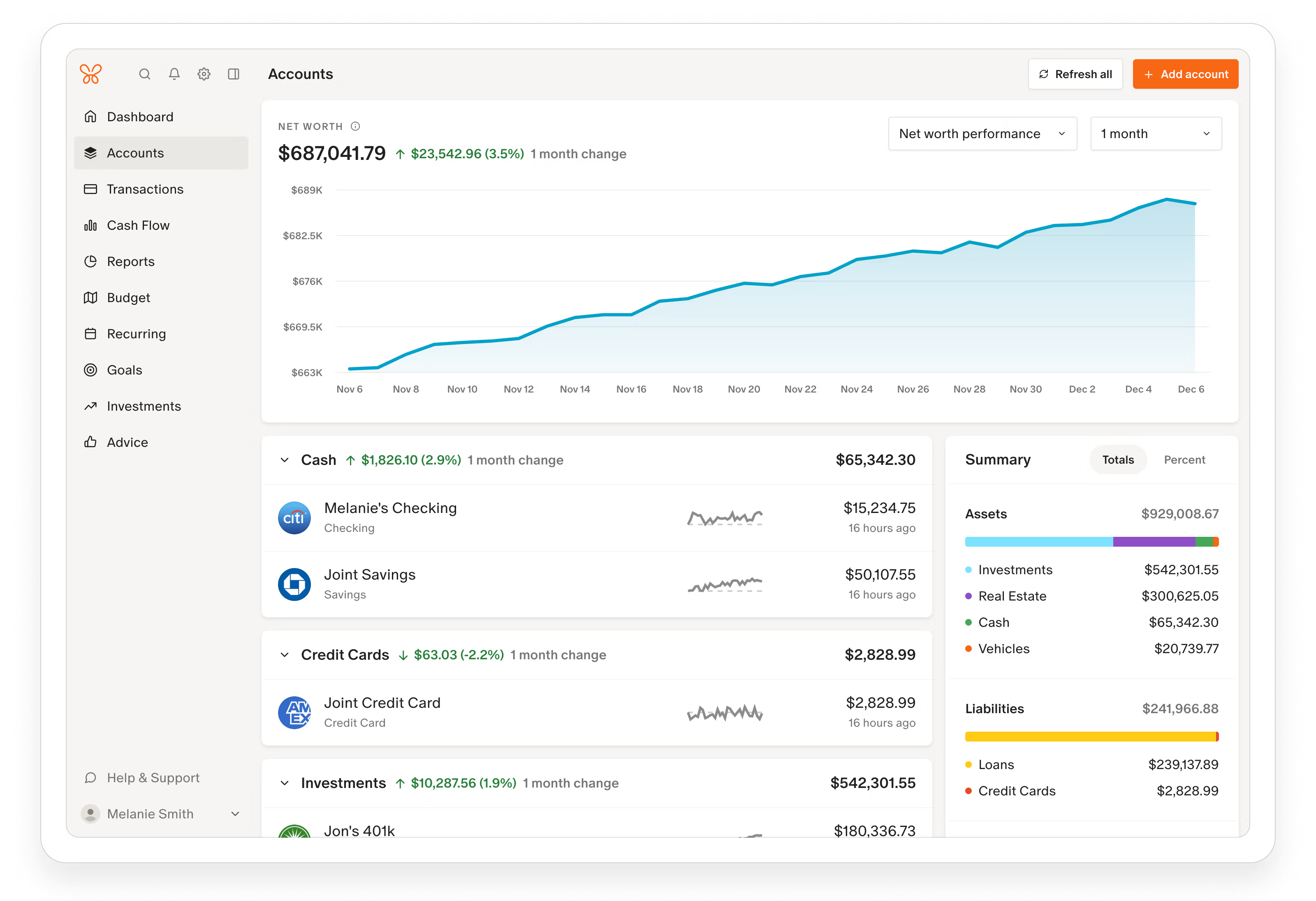 Monarch Money dashboard